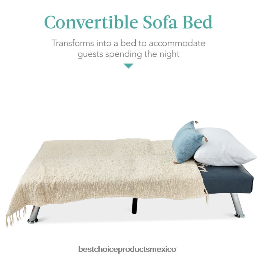 accesorio Sofá cama convertible tapizado en piel sintética futón con 2 portavasos Best Choice Products azul X080FZ631