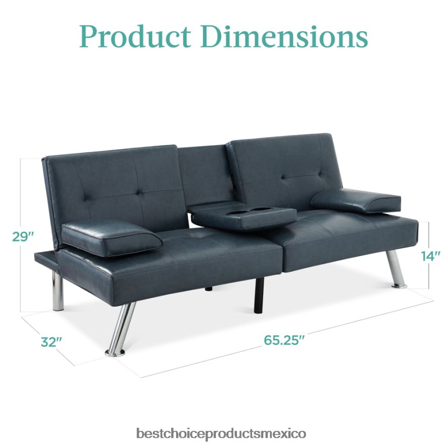 accesorio Sofá cama convertible tapizado en piel sintética futón con 2 portavasos Best Choice Products azul X080FZ631