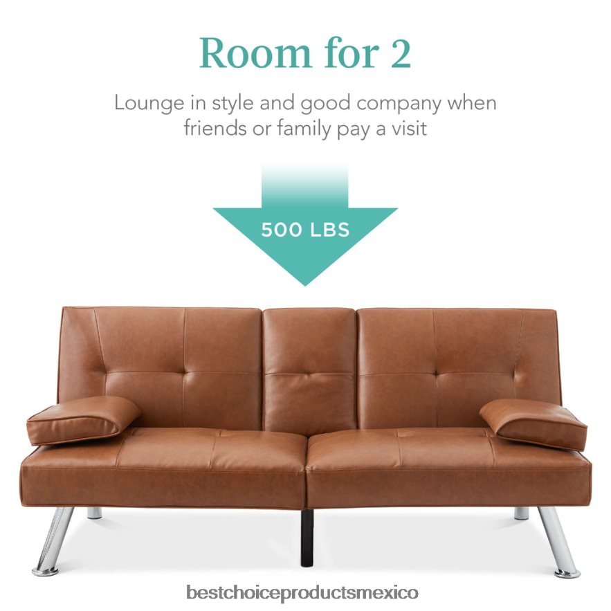 accesorio Sofá cama convertible tapizado en piel sintética futón con 2 portavasos Best Choice Products broncearse X080FZ629