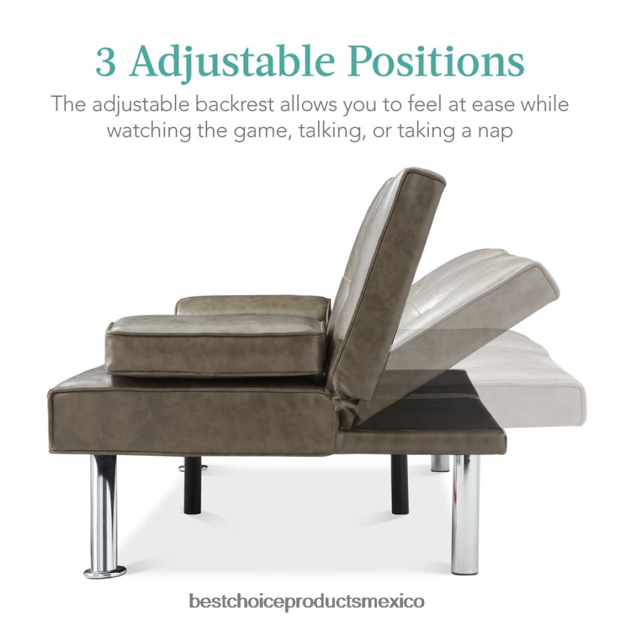 accesorio Sofá cama convertible tapizado en piel sintética futón con 2 portavasos Best Choice Products gris X080FZ630