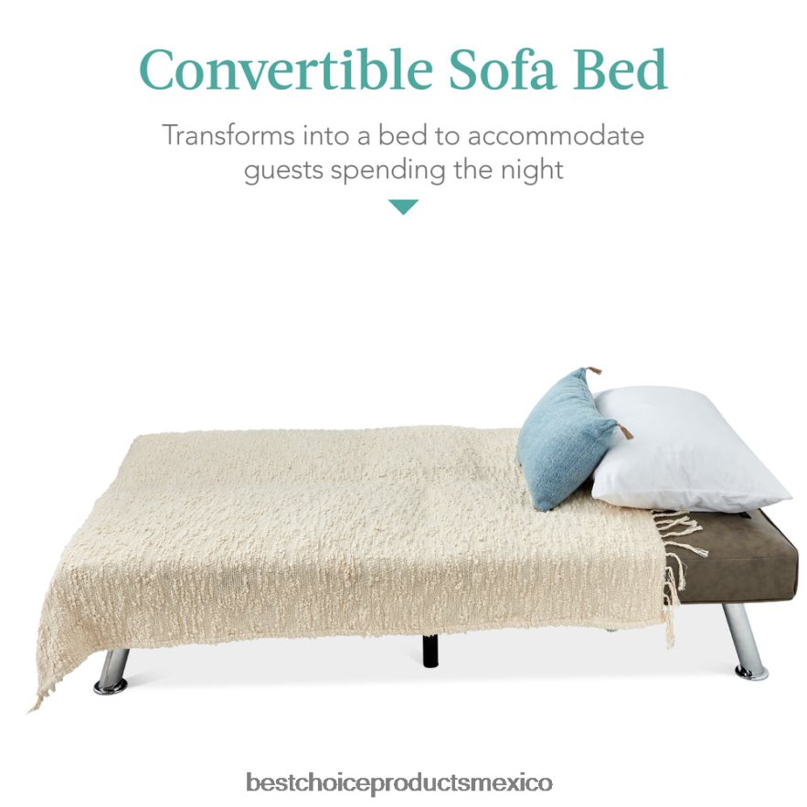 accesorio Sofá cama convertible tapizado en piel sintética futón con 2 portavasos Best Choice Products gris X080FZ630