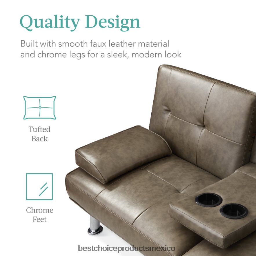 accesorio Sofá cama convertible tapizado en piel sintética futón con 2 portavasos Best Choice Products gris X080FZ630