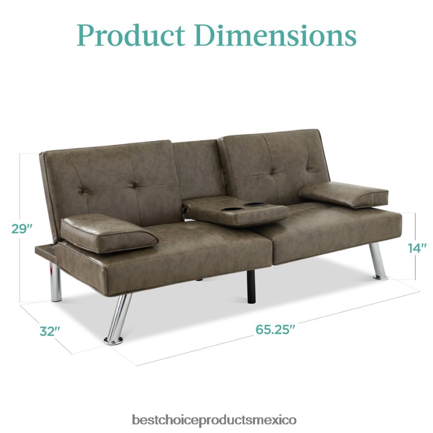 accesorio Sofá cama convertible tapizado en piel sintética futón con 2 portavasos Best Choice Products gris X080FZ630