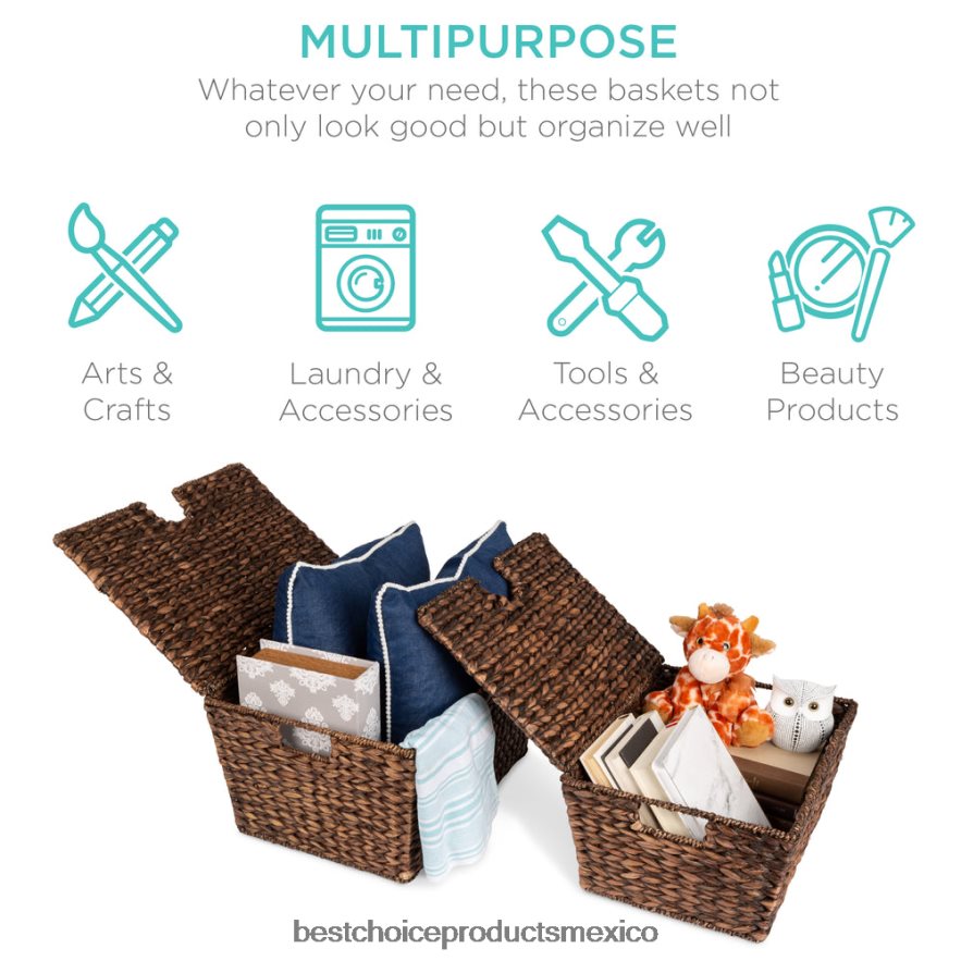 accesorio juego de 2 cestas de almacenamiento tejidas de jacinto de agua xl Best Choice Products marrón X080FZ736