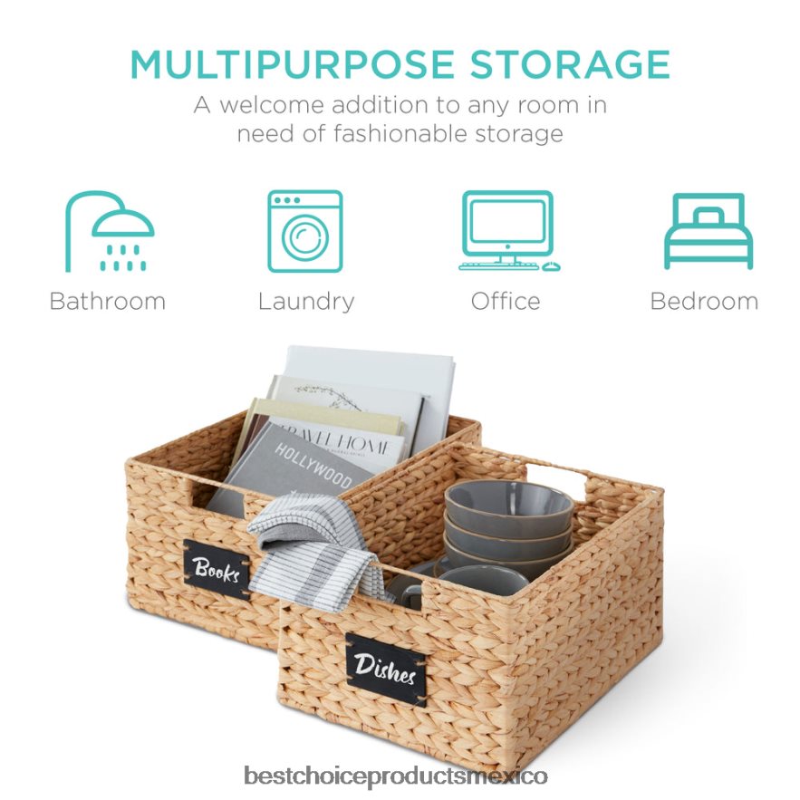 accesorio juego de 2 cestas de despensa de jacinto de agua con pizarra y marcador Best Choice Products natural X080FZ640