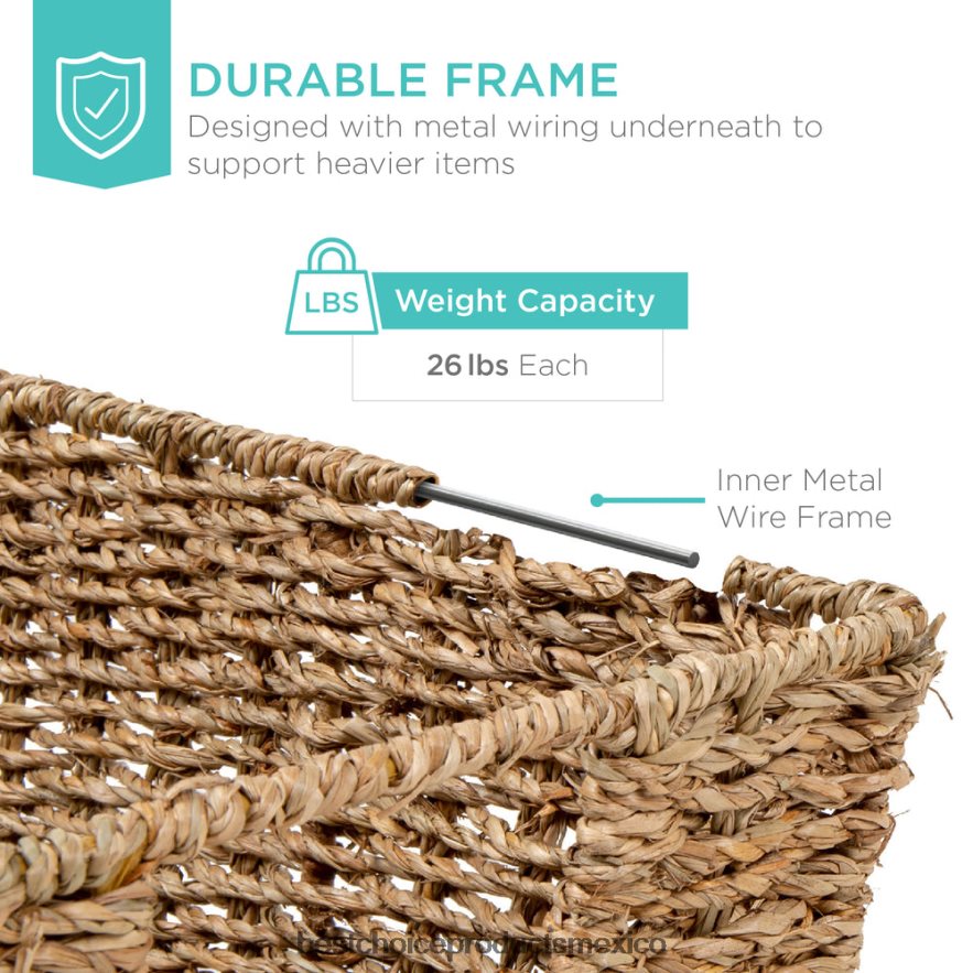 accesorio juego de 4 cestas de almacenamiento de junco marino, organizador de ropa con asas insertadas Best Choice Products natural X080FZ729