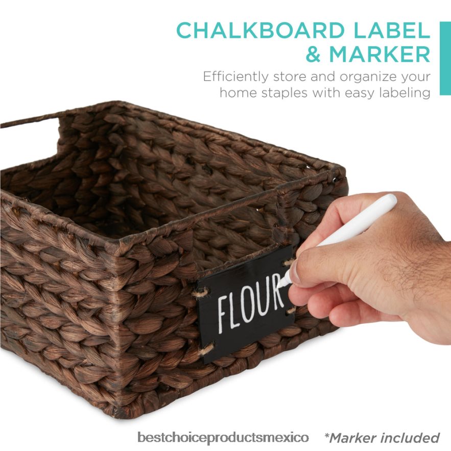 accesorio juego de 4 cestas de despensa de jacinto de agua con pizarra y marcador Best Choice Products marrón X080FZ1207