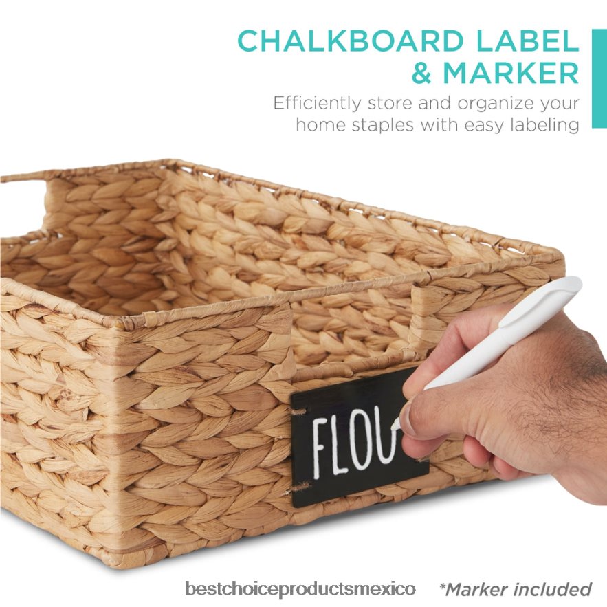 accesorio juego de 4 cestas de despensa de jacinto de agua con pizarra y marcador de tiza Best Choice Products natural X080FZ389
