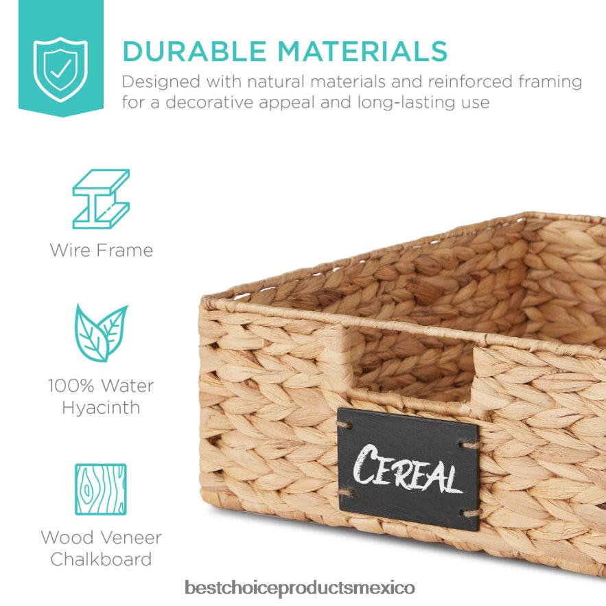 accesorio juego de 4 cestas de despensa de jacinto de agua con pizarra y marcador de tiza Best Choice Products natural X080FZ389