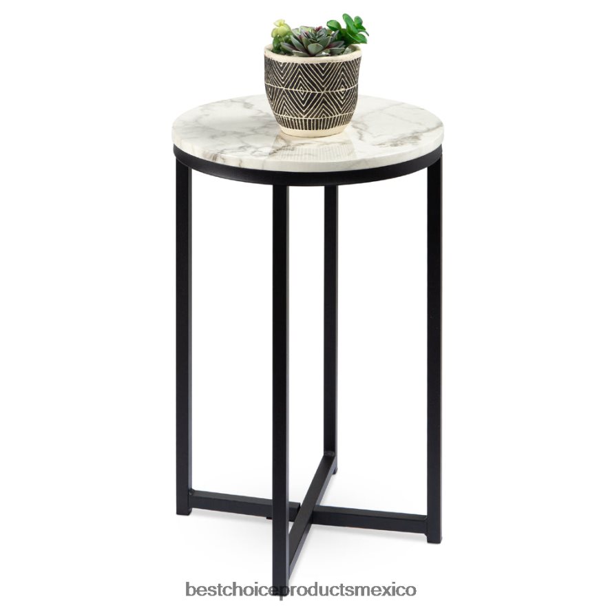 accesorio mesa auxiliar de café redonda con tapa de mármol sintético y estructura de metal Best Choice Products blanco/negro mate X080FZ1248