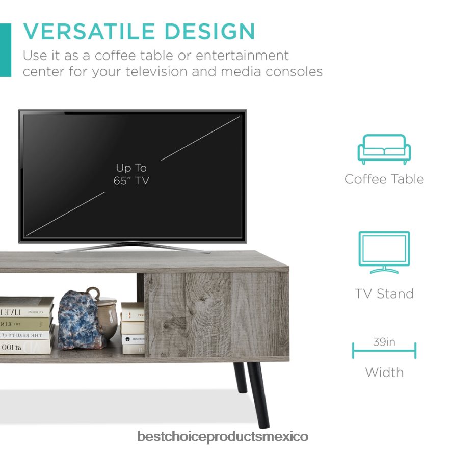 accesorio mesa de centro moderna de madera de mediados de siglo con estante de almacenamiento abierto Best Choice Products gris X080FZ374