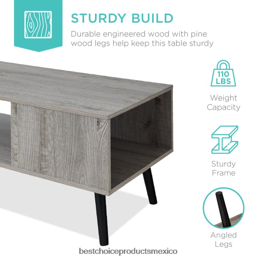 accesorio mesa de centro moderna de madera de mediados de siglo con estante de almacenamiento abierto Best Choice Products gris X080FZ374