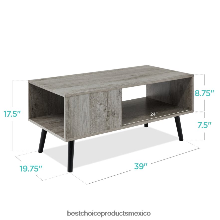 accesorio mesa de centro moderna de madera de mediados de siglo con estante de almacenamiento abierto Best Choice Products gris X080FZ374