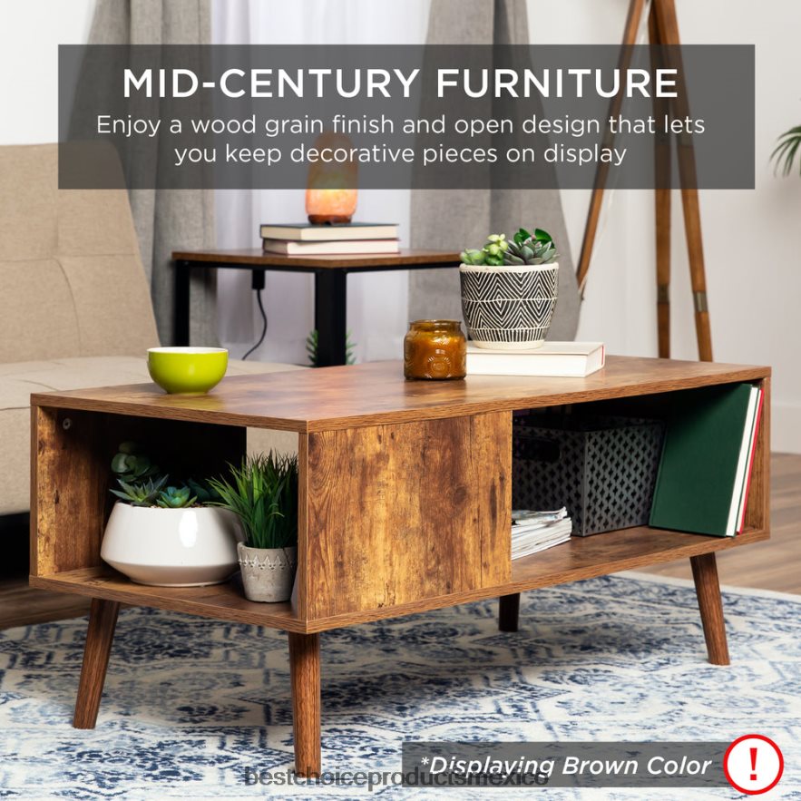 accesorio mesa de centro moderna de madera de mediados de siglo con estante de almacenamiento abierto Best Choice Products negro X080FZ371