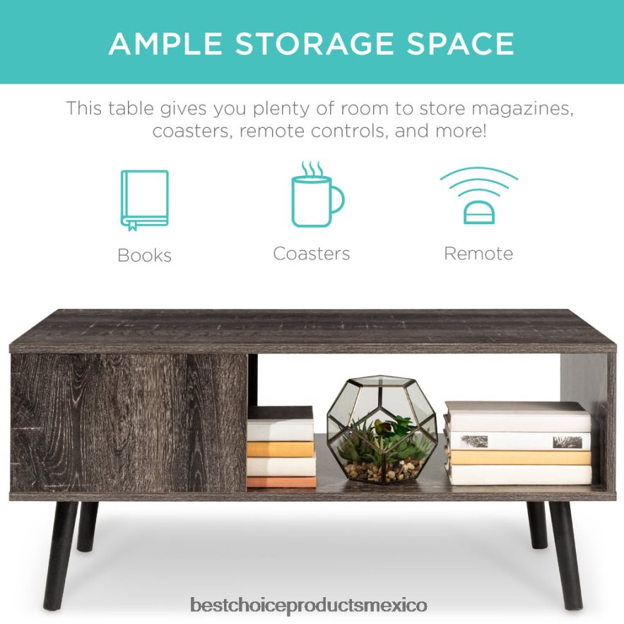 accesorio mesa de centro moderna de madera de mediados de siglo con estante de almacenamiento abierto Best Choice Products negro X080FZ371