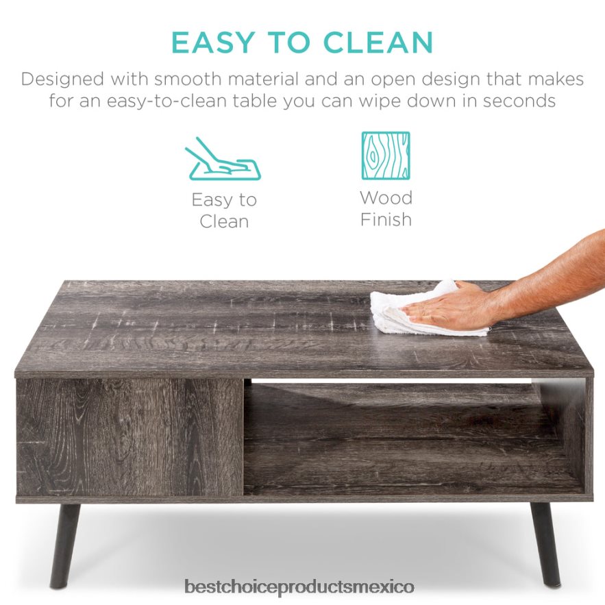 accesorio mesa de centro moderna de madera de mediados de siglo con estante de almacenamiento abierto Best Choice Products negro X080FZ371