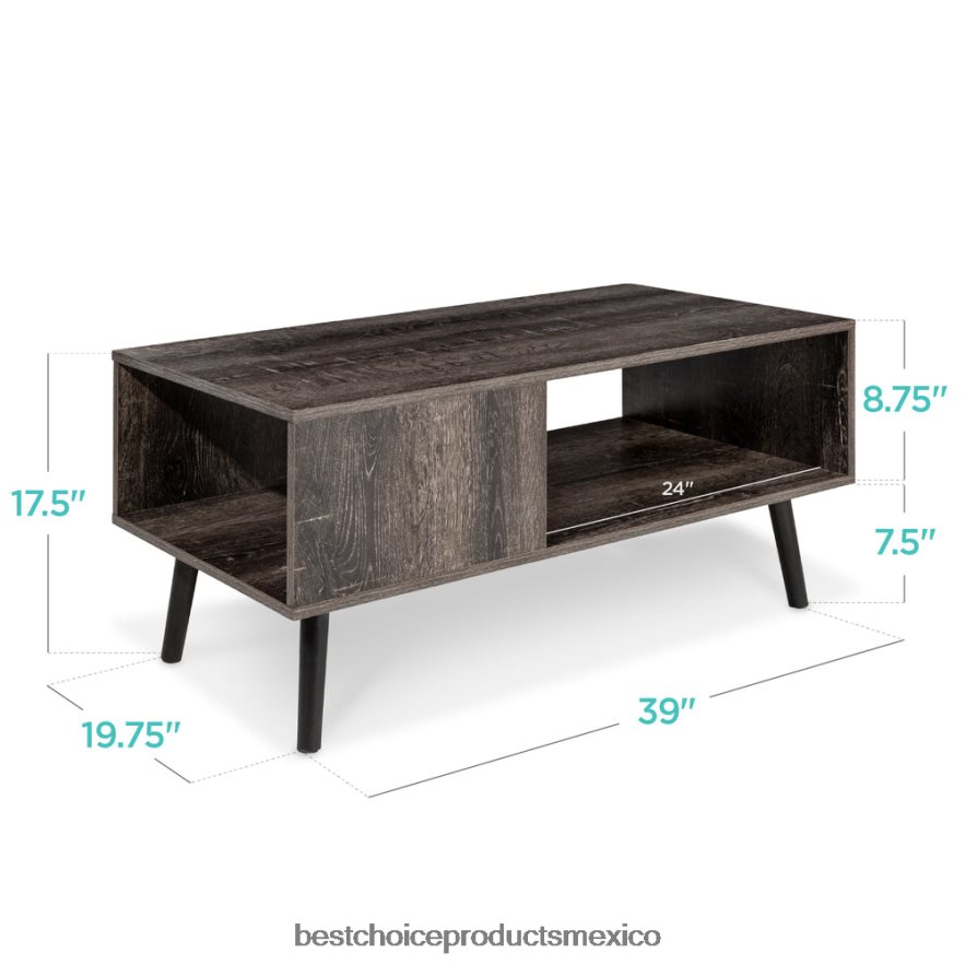 accesorio mesa de centro moderna de madera de mediados de siglo con estante de almacenamiento abierto Best Choice Products negro X080FZ371
