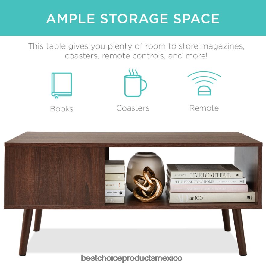 accesorio mesa de centro moderna de madera de mediados de siglo con estante de almacenamiento abierto Best Choice Products nuez X080FZ373