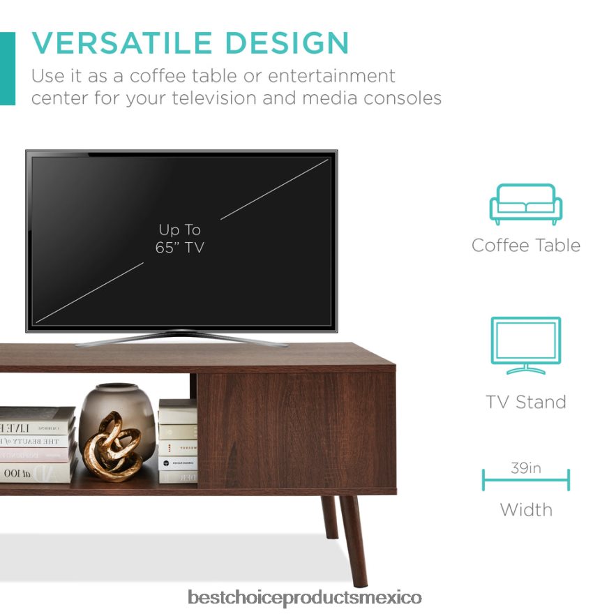 accesorio mesa de centro moderna de madera de mediados de siglo con estante de almacenamiento abierto Best Choice Products nuez X080FZ373
