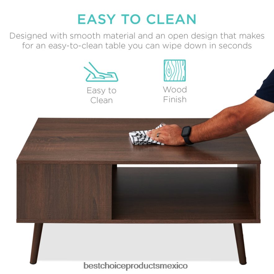 accesorio mesa de centro moderna de madera de mediados de siglo con estante de almacenamiento abierto Best Choice Products nuez X080FZ373