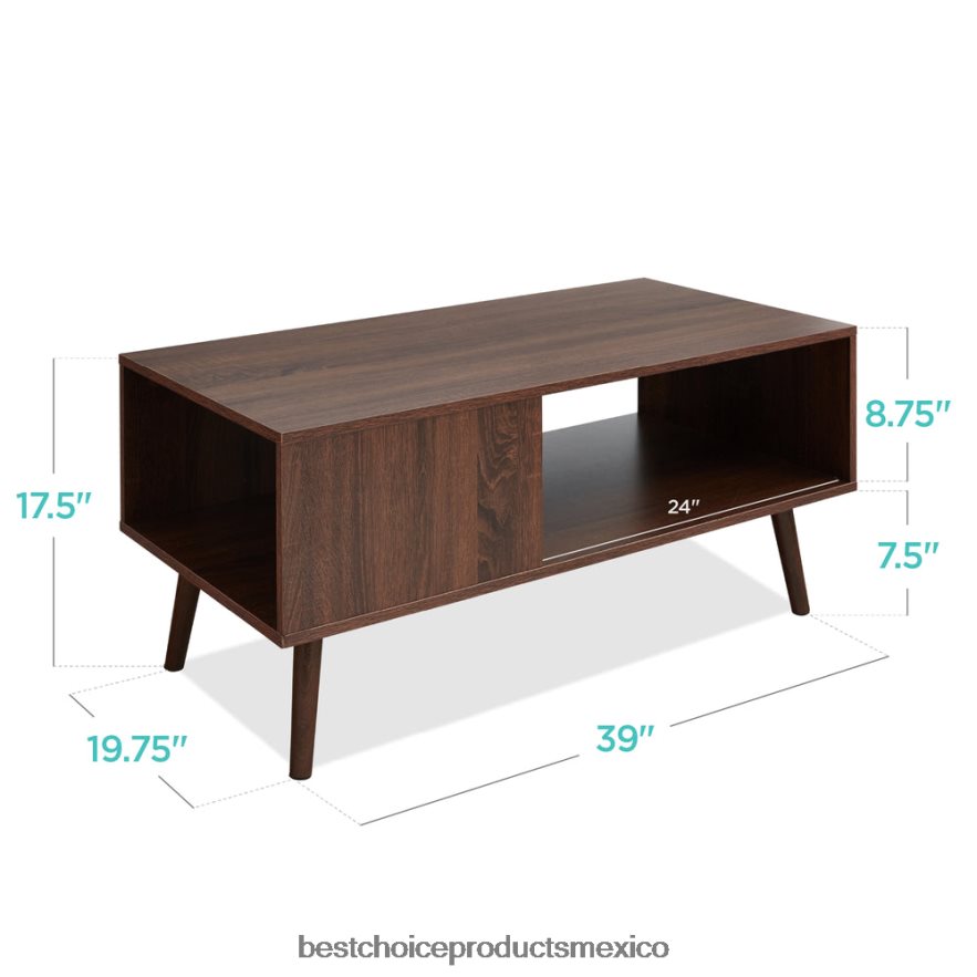 accesorio mesa de centro moderna de madera de mediados de siglo con estante de almacenamiento abierto Best Choice Products nuez X080FZ373