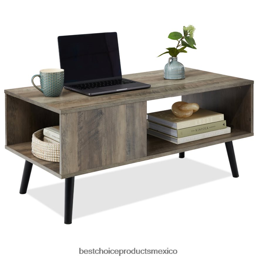 accesorio mesa de centro moderna de madera de mediados de siglo con estante de almacenamiento abierto Best Choice Products roble gris X080FZ372