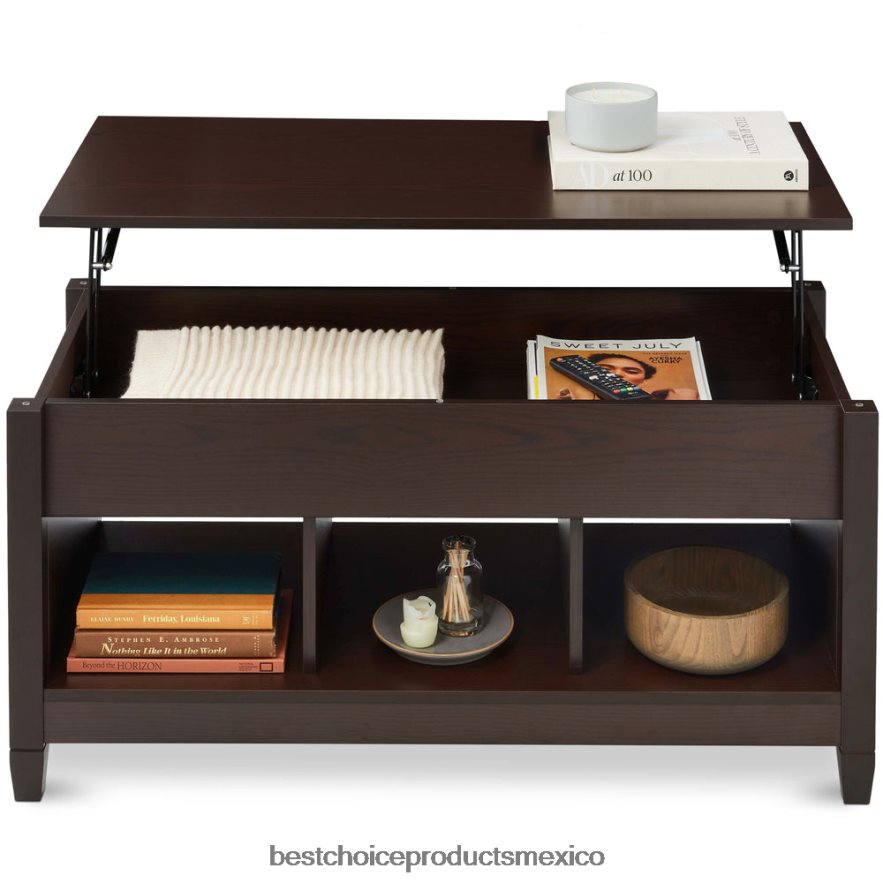 accesorio mesa de centro multifuncional con tapa elevable y almacenamiento oculto, 3 cubículos Best Choice Products Café exprés X080FZ595