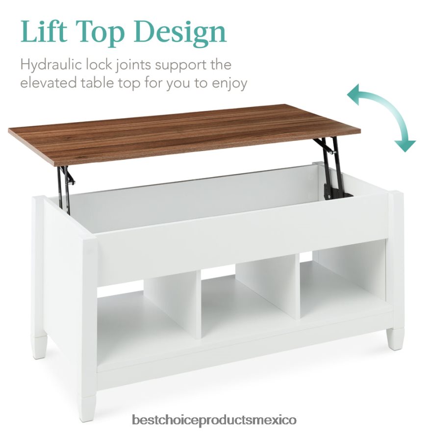 accesorio mesa de centro multifuncional con tapa elevable y almacenamiento oculto, 3 cubículos Best Choice Products blanco X080FZ596