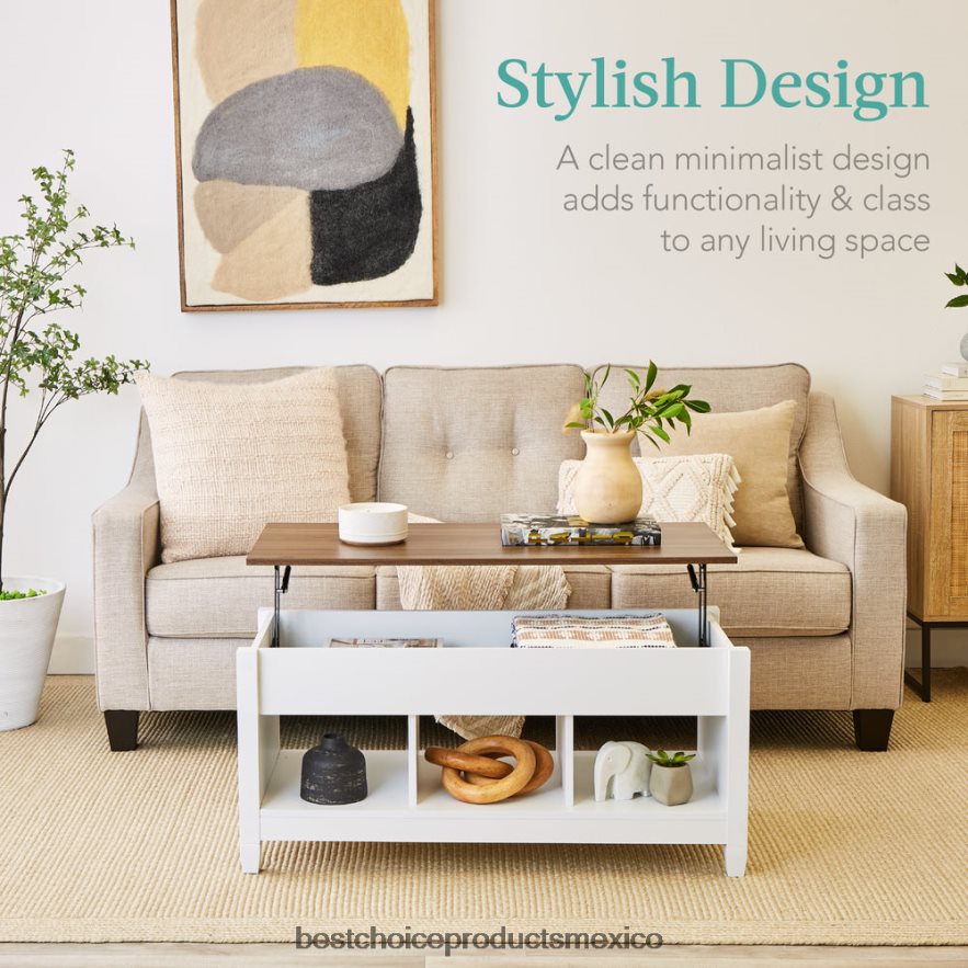 accesorio mesa de centro multifuncional con tapa elevable y almacenamiento oculto, 3 cubículos Best Choice Products blanco X080FZ596