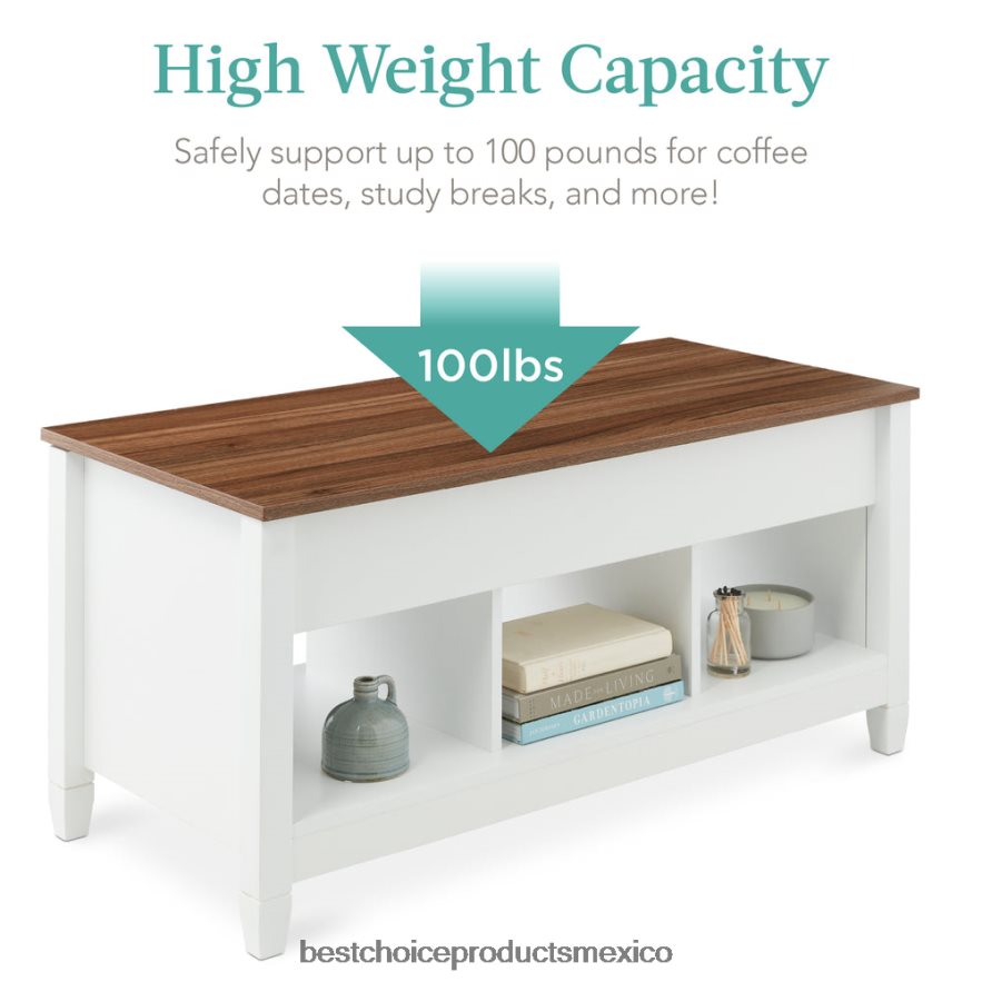 accesorio mesa de centro multifuncional con tapa elevable y almacenamiento oculto, 3 cubículos Best Choice Products blanco X080FZ596