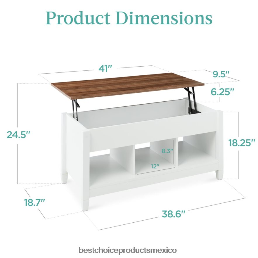 accesorio mesa de centro multifuncional con tapa elevable y almacenamiento oculto, 3 cubículos Best Choice Products blanco X080FZ596
