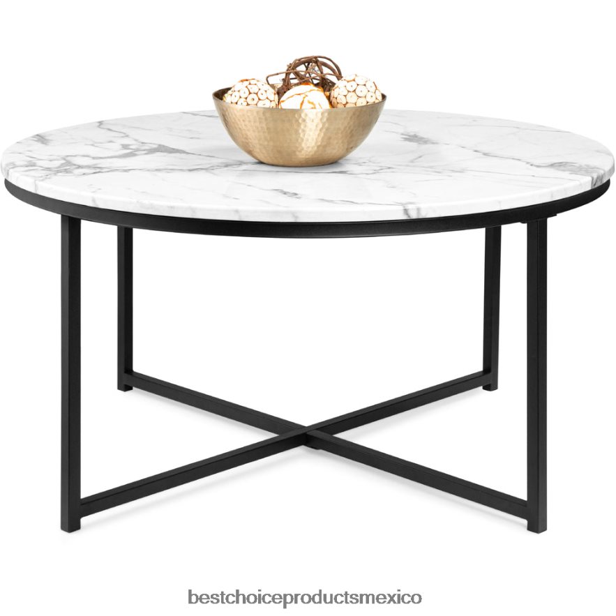 accesorio mesa de centro redonda con tapa de mármol sintético y estructura de metal Best Choice Products negro X080FZ654