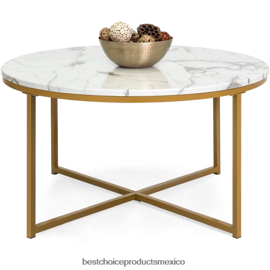 accesorio mesa de centro redonda con tapa de mármol sintético y estructura de metal Best Choice Products oro X080FZ652