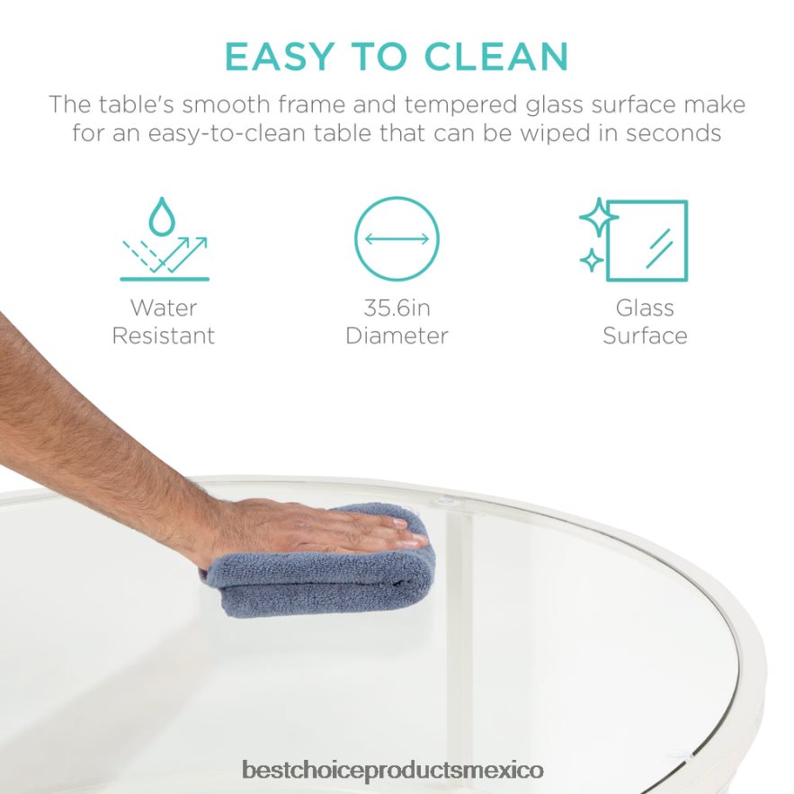 accesorio mesa de centro redonda de vidrio templado con estructura de acero Best Choice Products blanco X080FZ1244