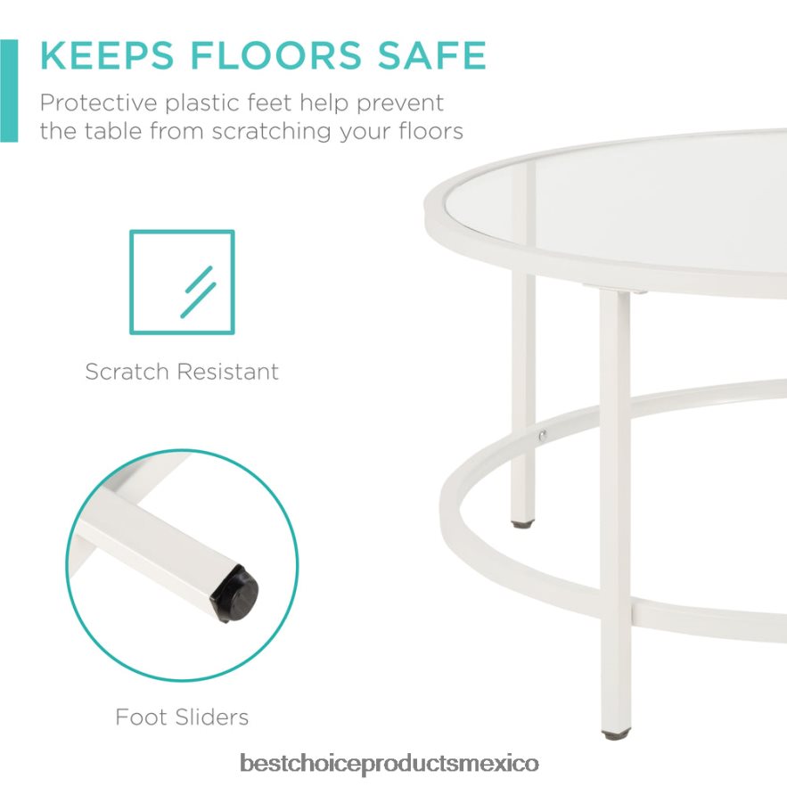 accesorio mesa de centro redonda de vidrio templado con estructura de acero Best Choice Products blanco X080FZ1244