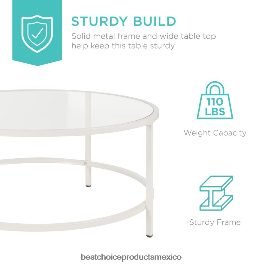 accesorio mesa de centro redonda de vidrio templado con estructura de acero Best Choice Products blanco X080FZ1244