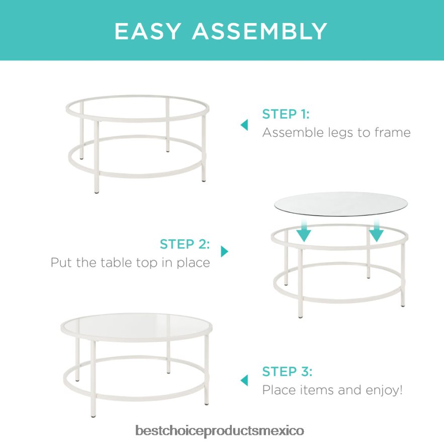 accesorio mesa de centro redonda de vidrio templado con estructura de acero Best Choice Products blanco X080FZ1244