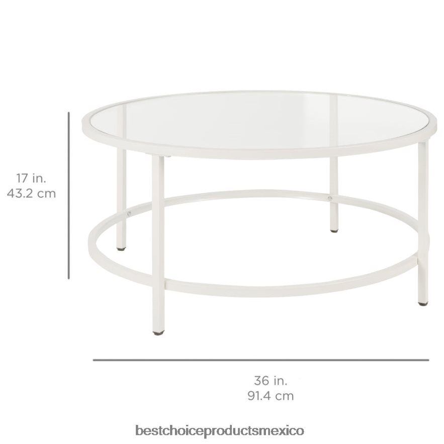 accesorio mesa de centro redonda de vidrio templado con estructura de acero Best Choice Products blanco X080FZ1244