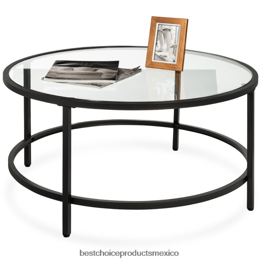 accesorio mesa de centro redonda de vidrio templado con estructura de acero Best Choice Products negro X080FZ1242
