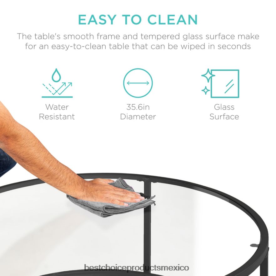 accesorio mesa de centro redonda de vidrio templado con estructura de acero Best Choice Products negro X080FZ1242