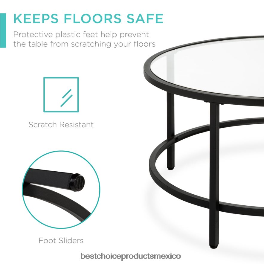 accesorio mesa de centro redonda de vidrio templado con estructura de acero Best Choice Products negro X080FZ1242
