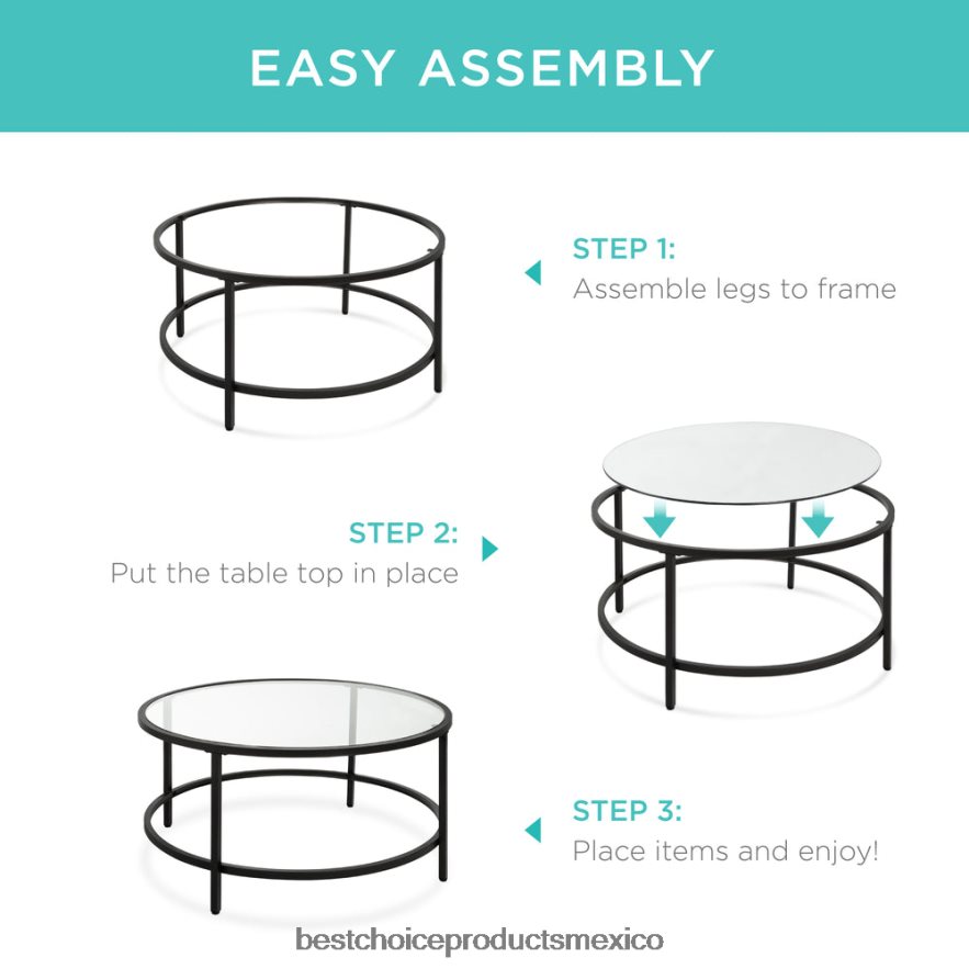 accesorio mesa de centro redonda de vidrio templado con estructura de acero Best Choice Products negro X080FZ1242
