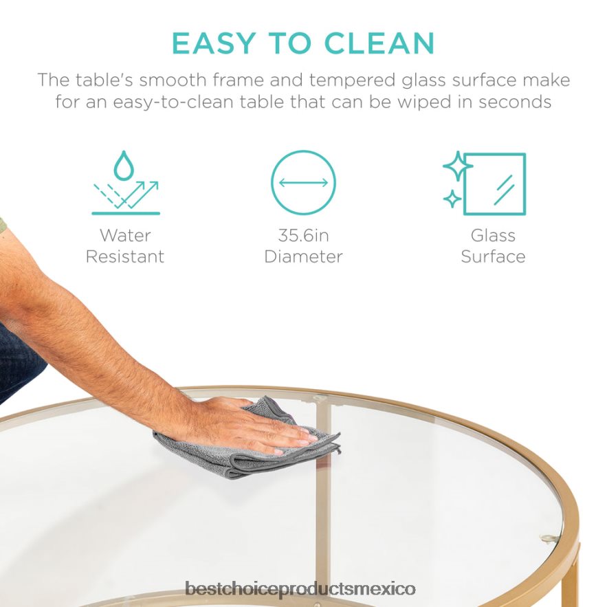 accesorio mesa de centro redonda de vidrio templado con estructura de acero Best Choice Products oro X080FZ1241