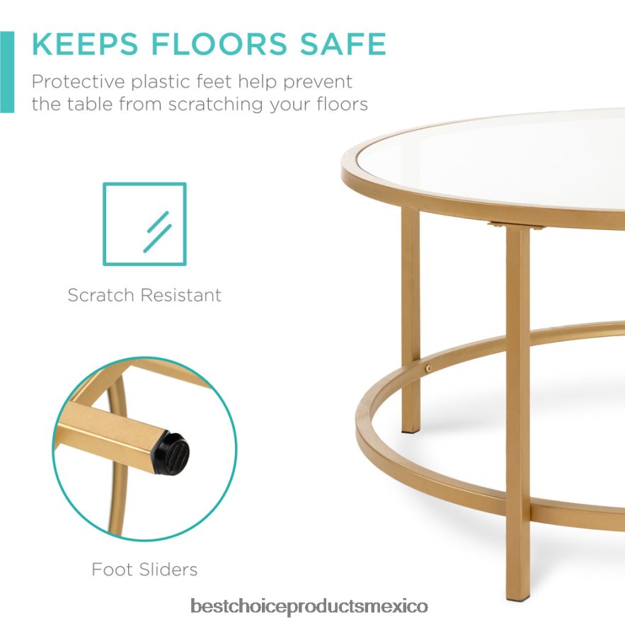 accesorio mesa de centro redonda de vidrio templado con estructura de acero Best Choice Products oro X080FZ1241