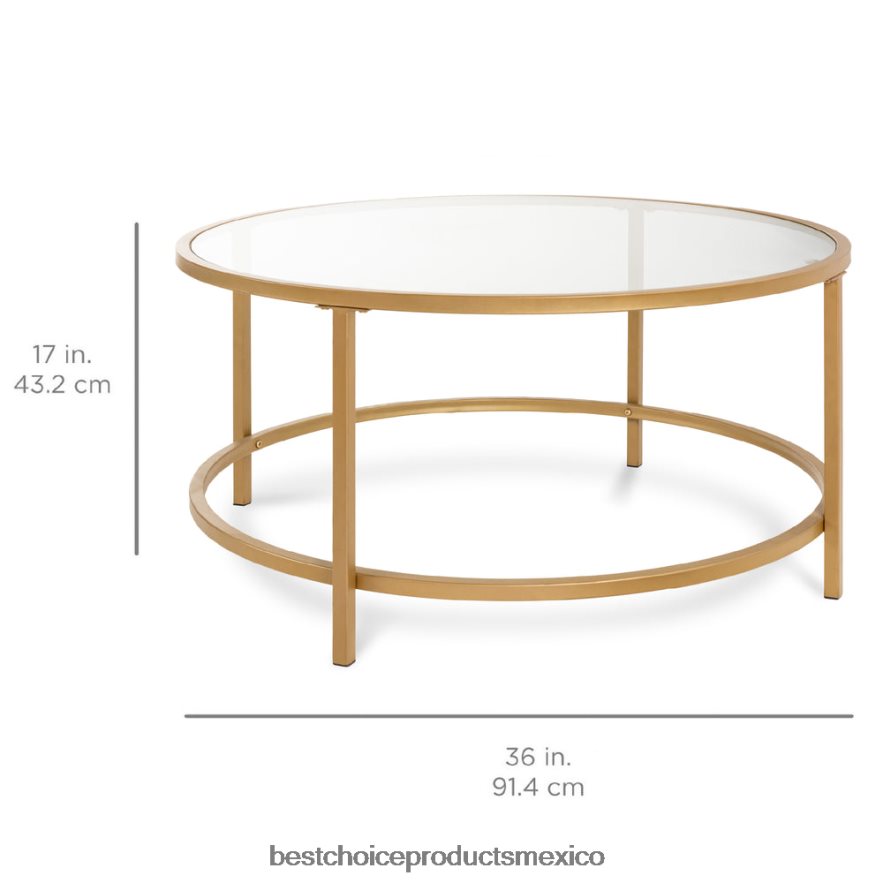 accesorio mesa de centro redonda de vidrio templado con estructura de acero Best Choice Products oro X080FZ1241