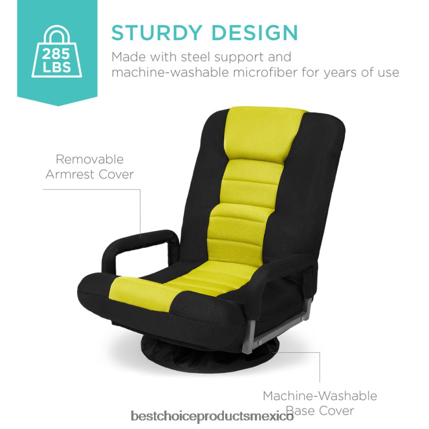 accesorio silla de piso para juegos con giro de 360 ​​grados, reposabrazos y respaldo ajustable Best Choice Products amarillo negro X080FZ1173