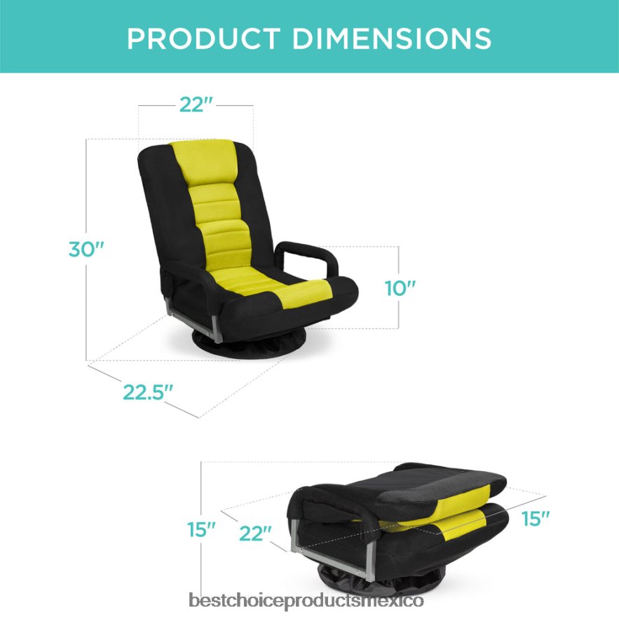 accesorio silla de piso para juegos con giro de 360 ​​grados, reposabrazos y respaldo ajustable Best Choice Products amarillo negro X080FZ1173