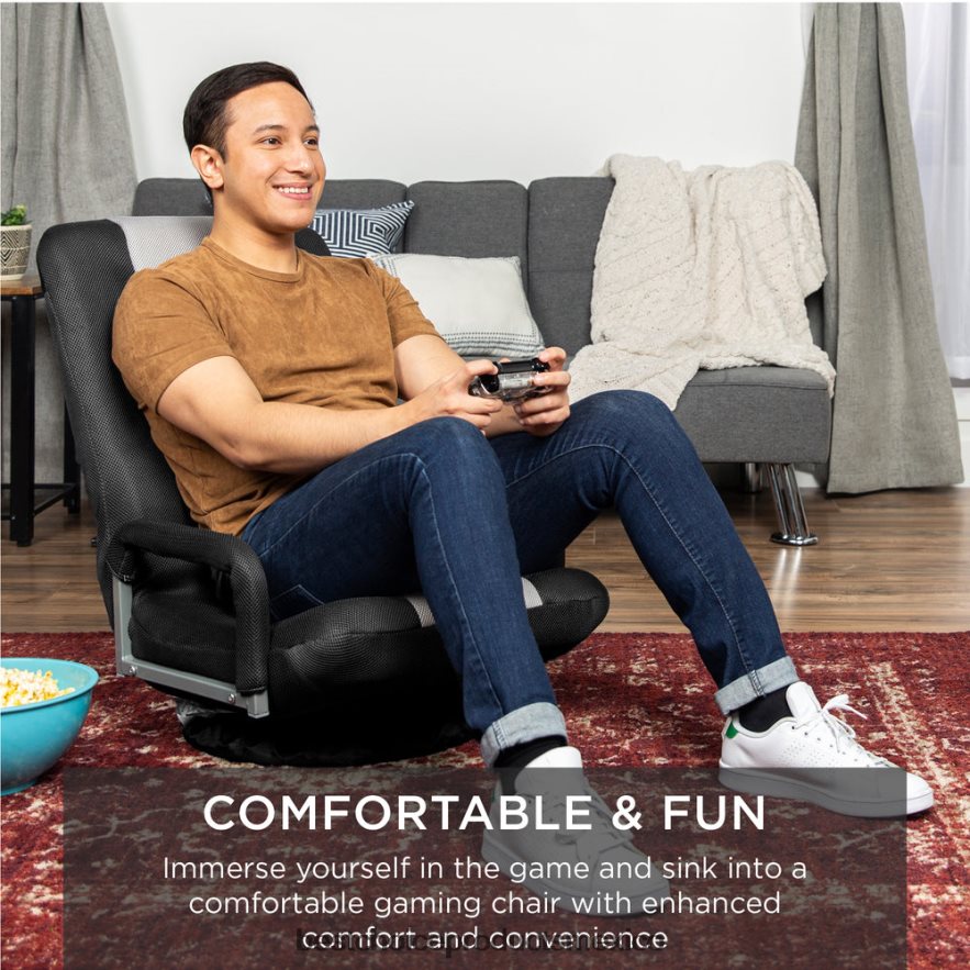 accesorio silla de piso para juegos con giro de 360 ​​grados, reposabrazos y respaldo ajustable Best Choice Products negro/gris X080FZ1166