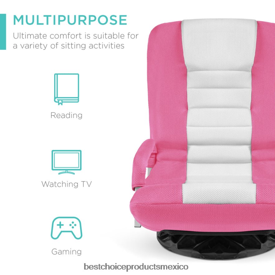accesorio silla de piso para juegos con giro de 360 ​​grados, reposabrazos y respaldo ajustable Best Choice Products rosa/blanco X080FZ1168
