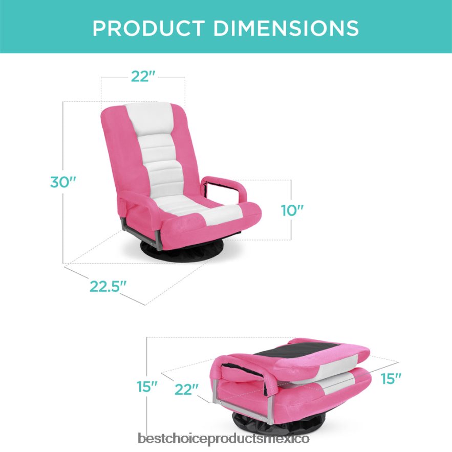 accesorio silla de piso para juegos con giro de 360 ​​grados, reposabrazos y respaldo ajustable Best Choice Products rosa/blanco X080FZ1168